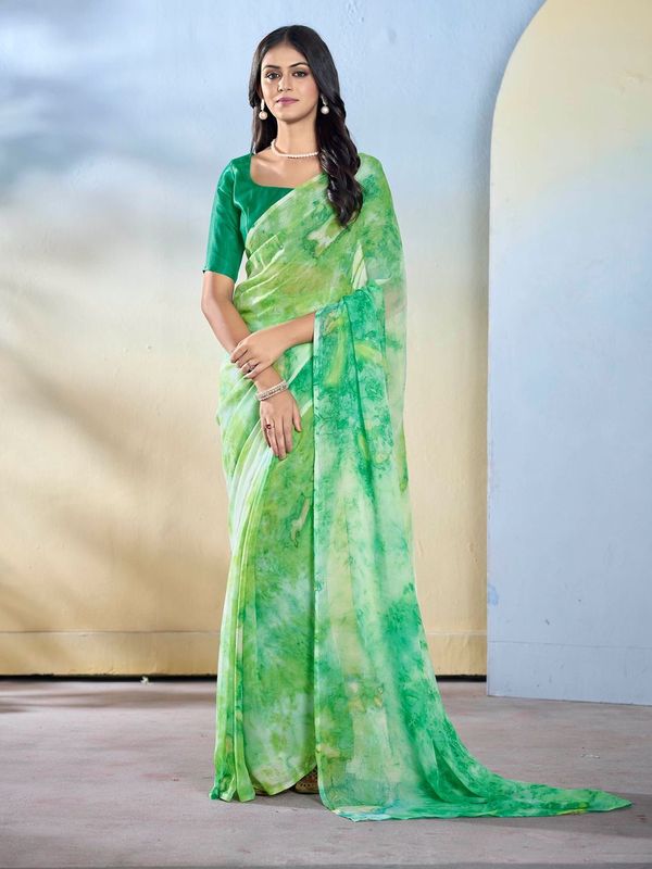 Sea Green Color Beautiful Georgette Fabric Designer Printed Saree