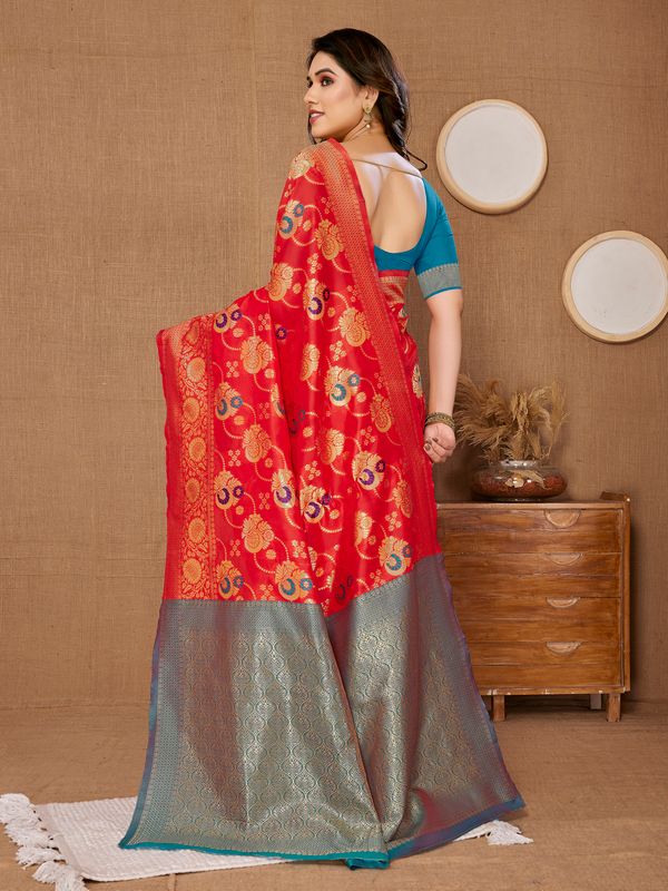 Red Weaving Jari Designer Banarasi Silk Saree