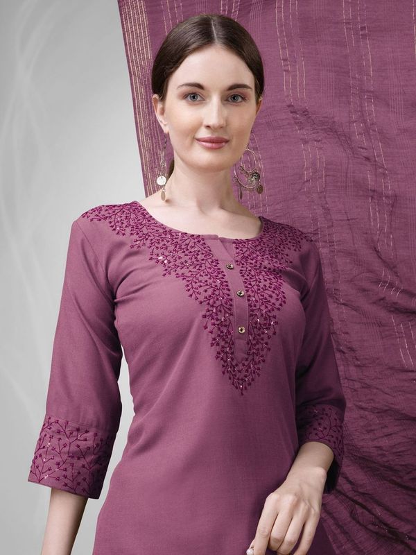 Wine Cotton Blend Ethnc Formal Looks Stitched Salwar Kameez