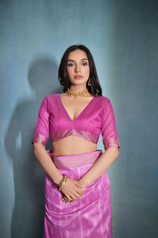 Pink Weaving Ikkat Designer Tusser Silk Saree