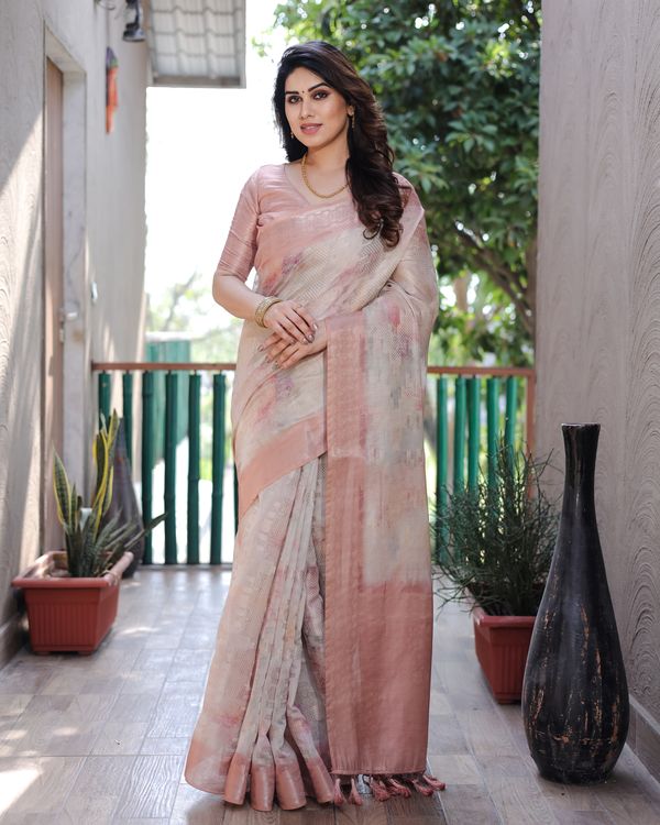 Peach Wevon Designer & Digital Printed Soft Silk Saree