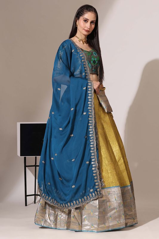 Yellow Jacquard Jacquard Work Lehenga