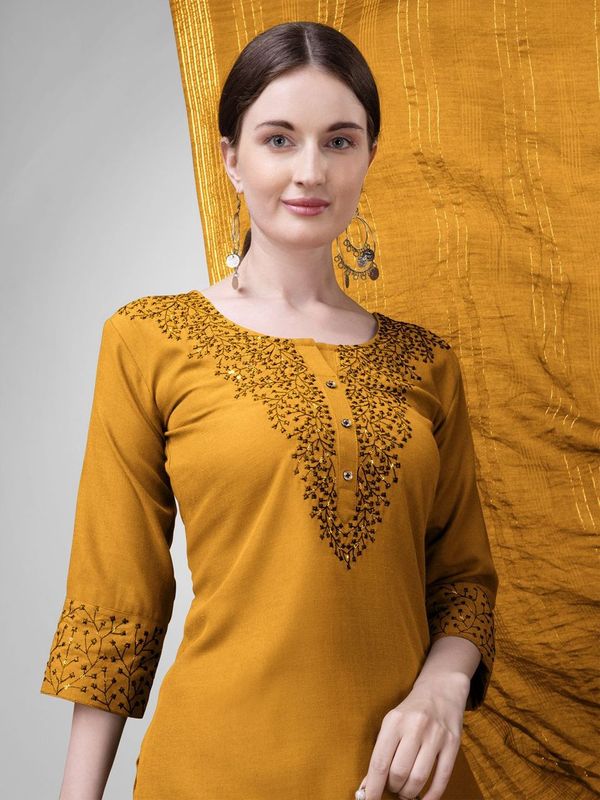 Mustard Cotton Blend Ethnc Formal Looks Stitched Salwar Kameez