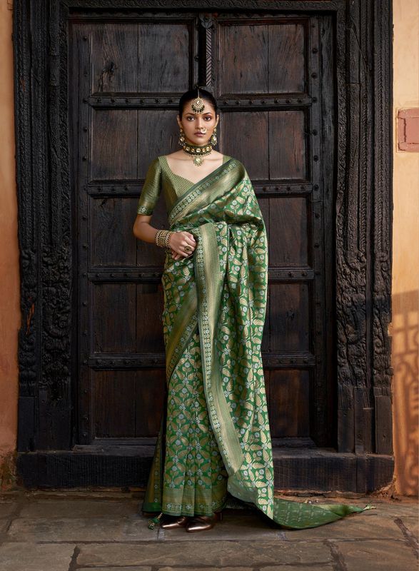 Green Wevon Brocade Designer Viscose Silk Saree