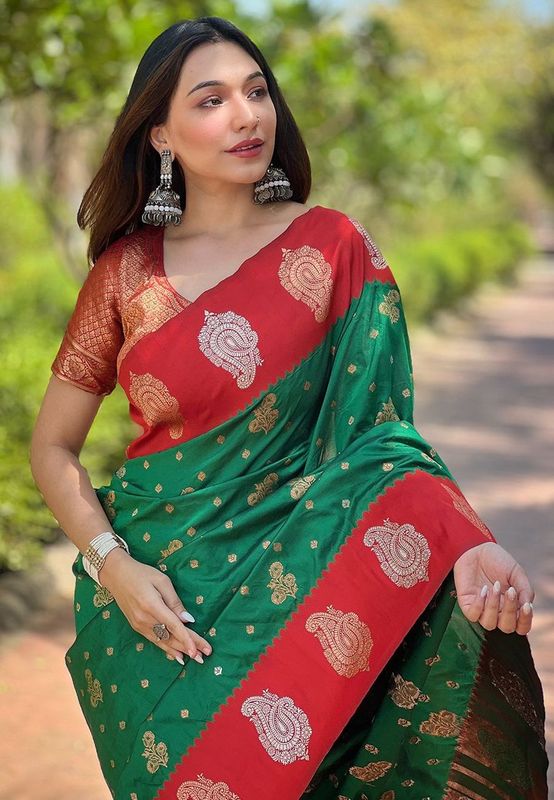 Green Heavy Wevon Jari Designer Soft Silk Saree