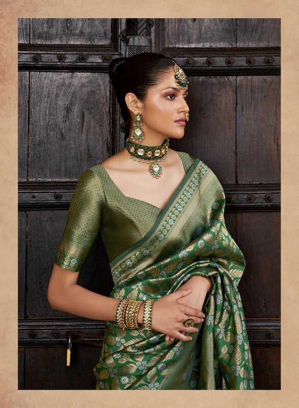 Green Wevon Brocade Designer Viscose Silk Saree