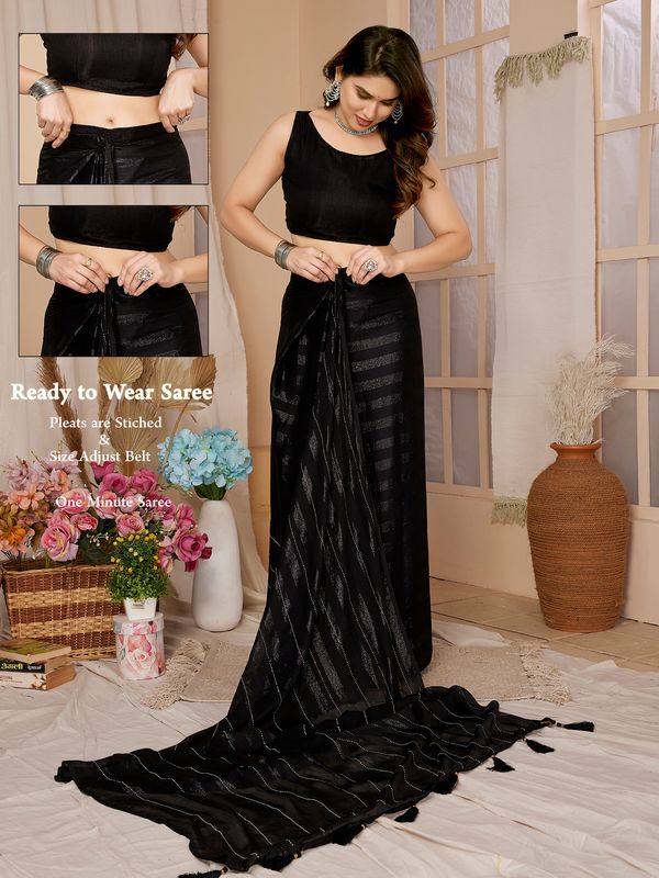 Black Wevon Designer & Swarovski Work Georgette Saree