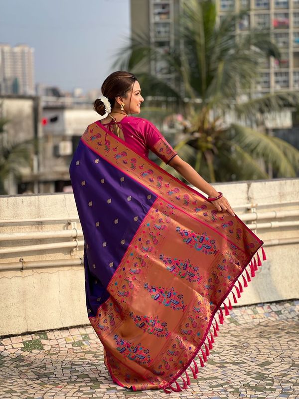 Lavender Weaving Meenakari Designer Soft Silk Saree