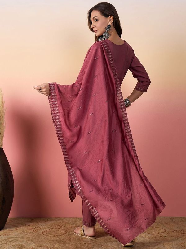 Peach Color Beautiful Woven Silk Readymade Suit with Festive Thread Embroidery Work