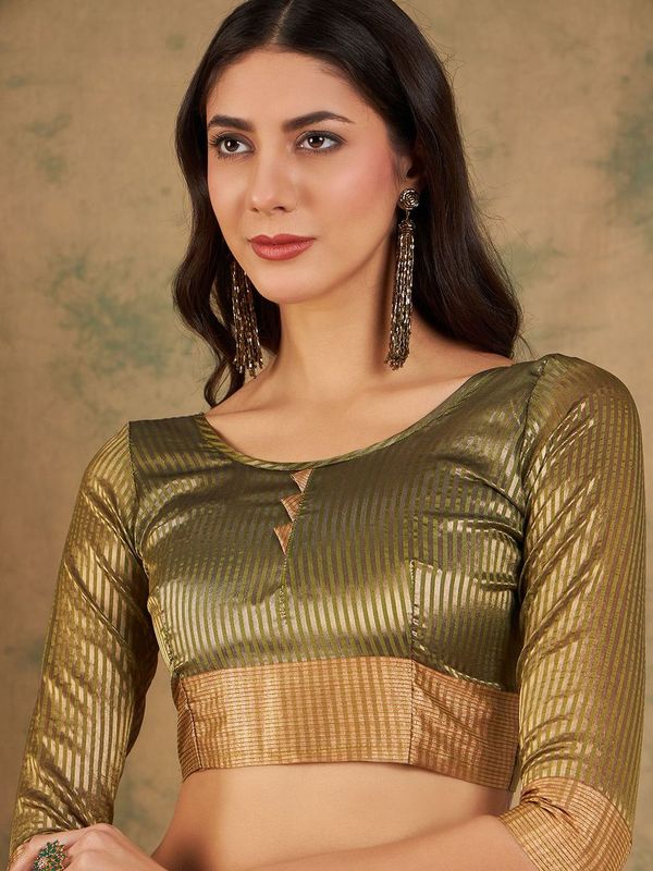 Green Wevon Jari Designer Cotton Organza Saree