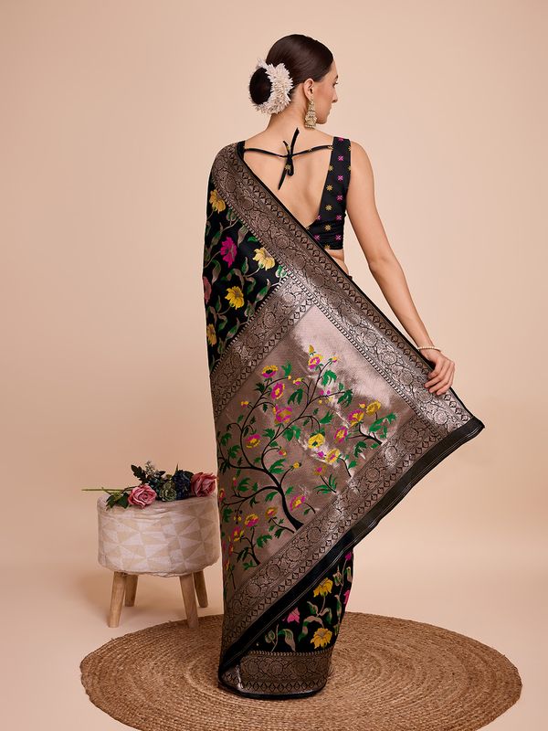 Black Weaving Meenakari Designer Paithani Silk Saree