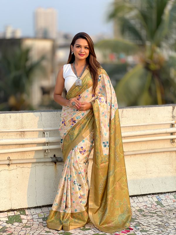 Green Wevon Jari Designer & Kalamkari Printed Tussar Silk Saree