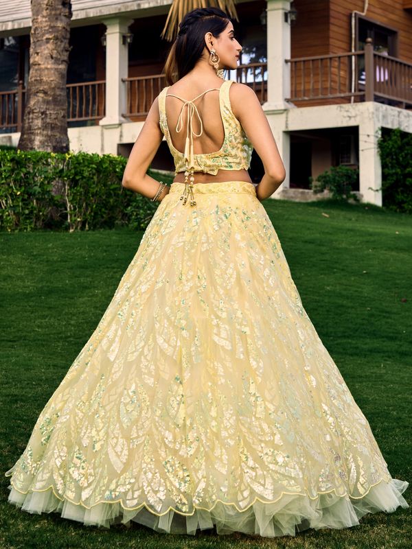 Yellow Women's Soft Net Embroidery Lehenga Choli