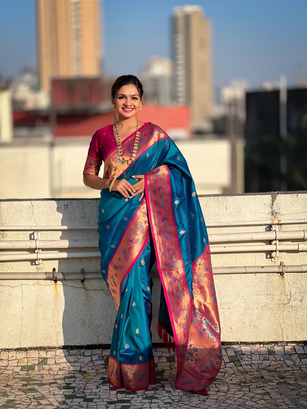 Blue Weaving Meenakari Designer Soft Silk Saree