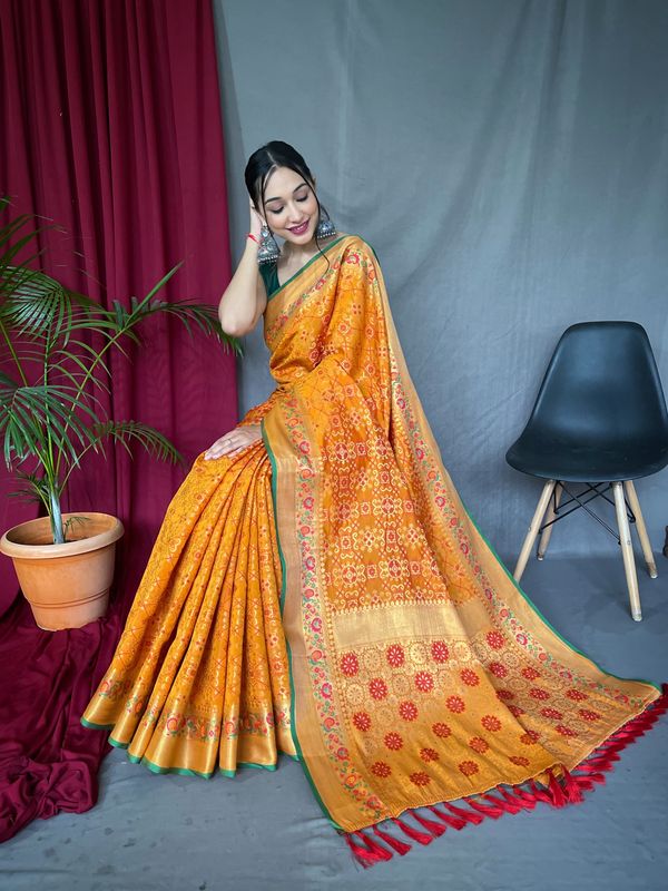 Yellow Weaving Jacquard Jari Designer Patola Silk Saree