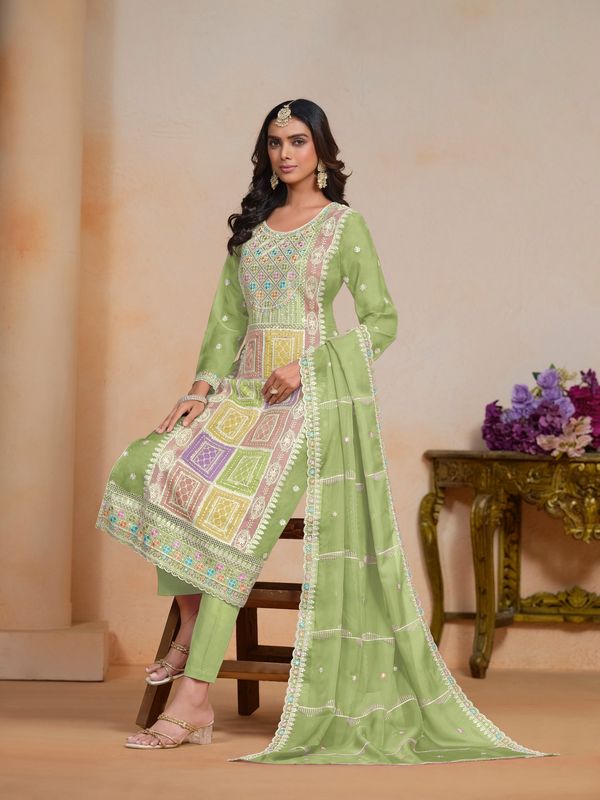 Green Color Organza Salwar Kameez With Designer Embroidery Work
