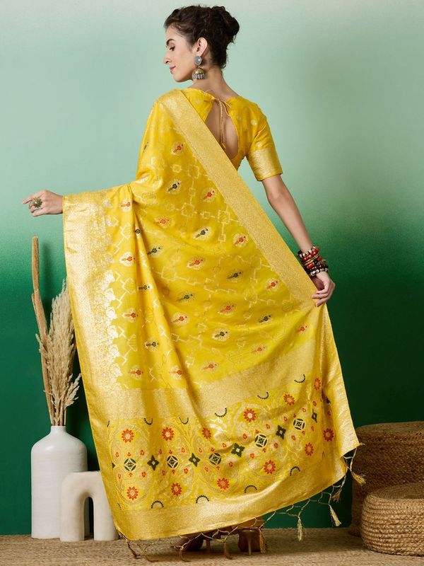 Yellow Wevon Jacquard Designer Staple Dola Cotton Saree