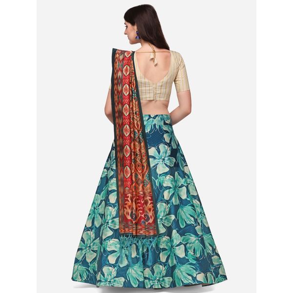 Digital Print Satin Silk Fabric Stitched Lehenga Choli With Jequared Blouse and Assami Silk Thread Work Dupatta For Women and Girls In Festive Party And Traditional Wear