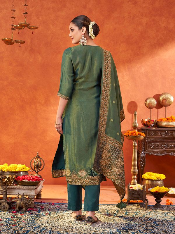 Teal Pure Gold Tissue Silk Kurtas