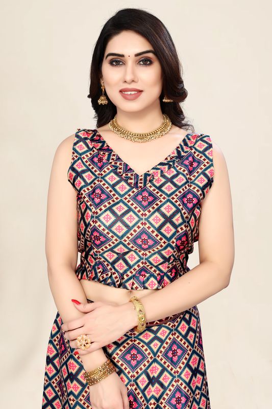 Digital Print Satin Silk Fabric Stitched Lehenga Choli With Jequared Blouse and Assami Silk Thread Work Dupatta For Women and Girls In Festive Party And Traditional Wear