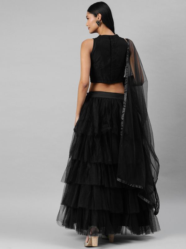 Black Art Silk Plain Lehenga