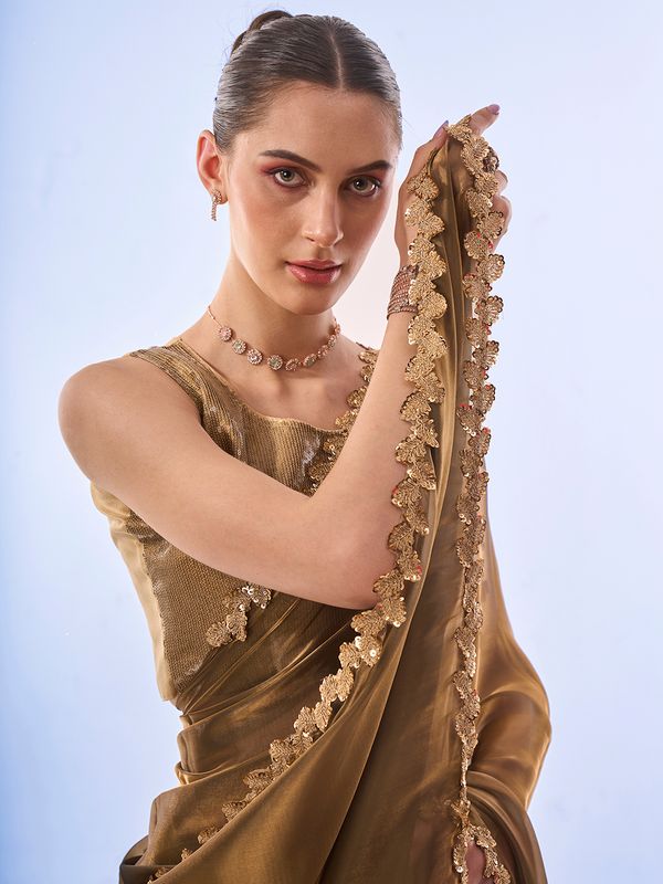 Green Designer Lace Work Jimmy Choo Saree