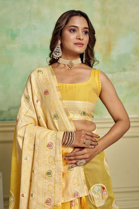 Yellow Wevon Designer Cotton Saree