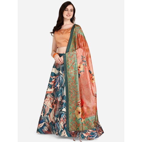 Digital Print Satin Silk Fabric Stitched Lehenga Choli With Jequared Blouse and Assami Silk Thread Work Dupatta For Women and Girls In Festive Party And Traditional Wear