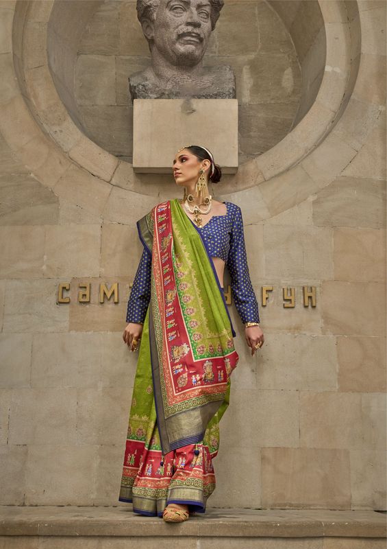 Green Weaving Jari Designer & Printed P V Silk Saree