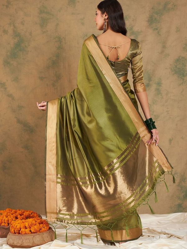 Green Wevon Jari Designer Cotton Organza Saree