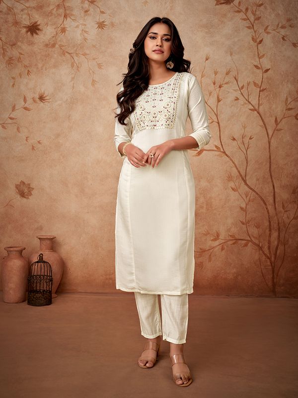 White Embroidered Kurta Sets