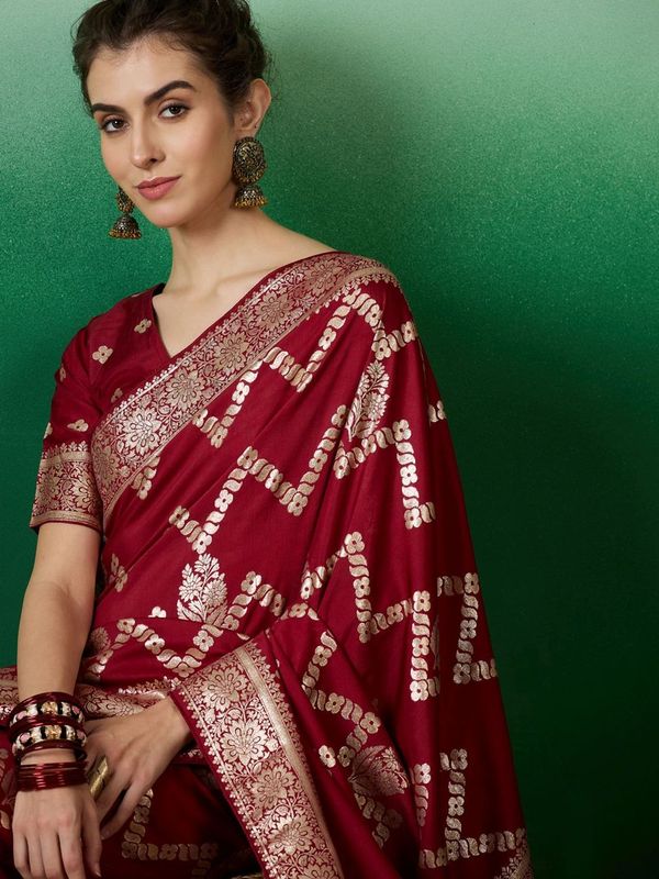 Maroon Wevon Designer Staple Dola Cotton Saree