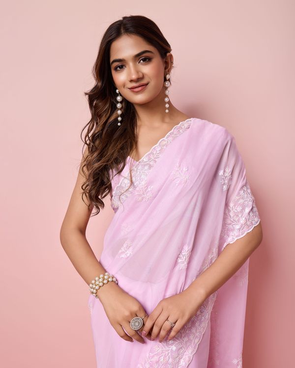 Purple Sequance Embroidery Work Tabby Silk Saree