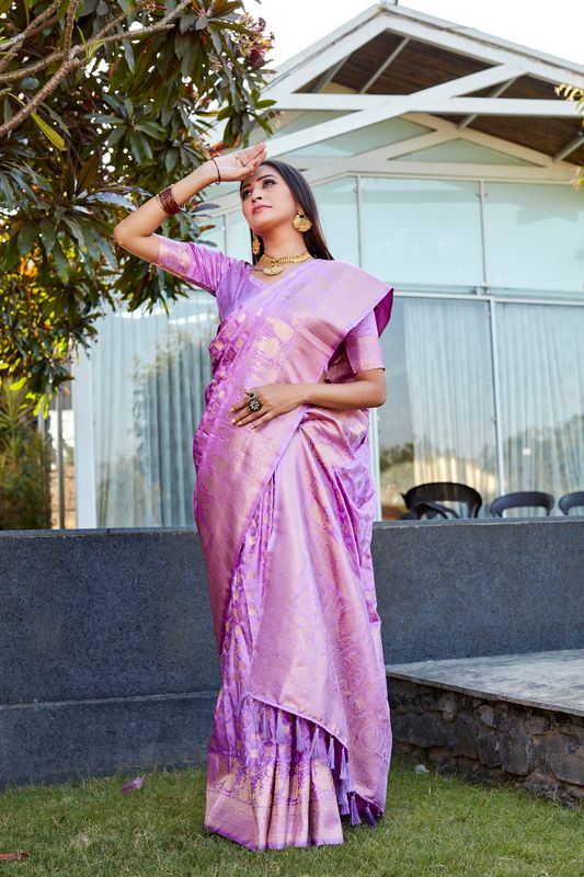 Purple Heavy Jacquard Weving Designer Satin Silk Saree