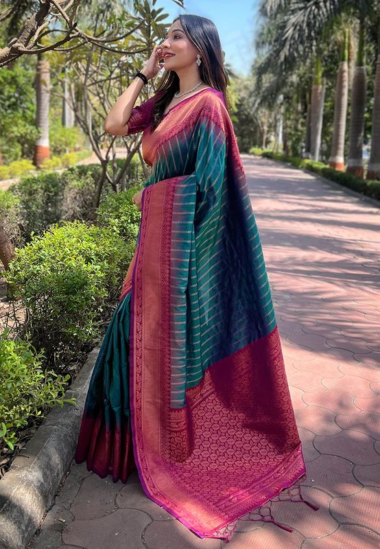 Green Soft Silk Weaving Jari Designer Graceful Traditional Saree