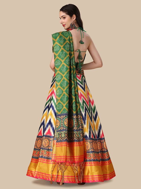 Digital Print Satin Silk Fabric Stitched Lehenga Choli With Jequared Blouse and Assami Silk Thread Work Dupatta For Women and Girls In Festive Party And Traditional Wear
