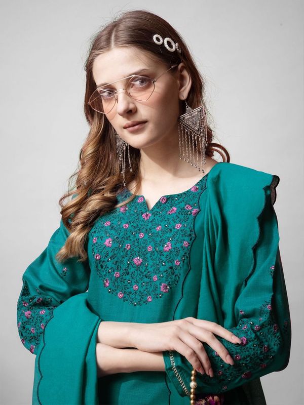Rama Color Cotton Blend Readymade Dress With Designer Embroidery Work