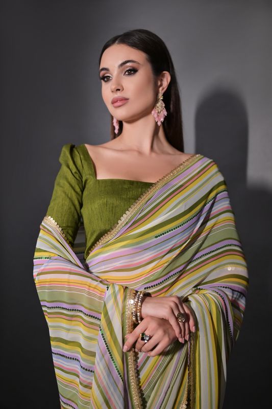 Multy Sequance Lining Embroidery Work Georgette Saree