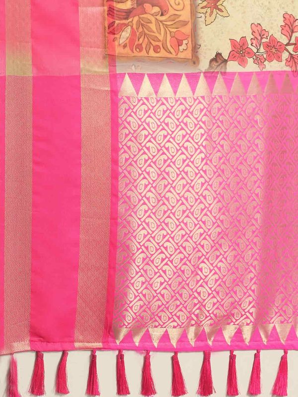Beige Women's Kanjeewaram Digital Printed Saree
