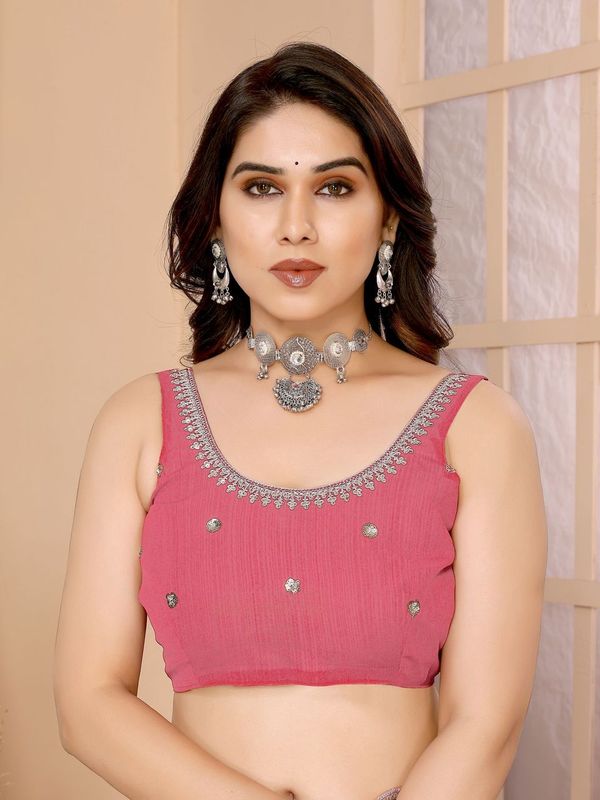 Pink Sequance Embroidery Work Zomato Chiffon Saree