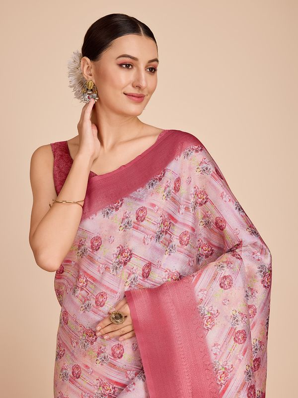 Pink Weaving Jari Designer & Printed Kanjivaram Silk Saree