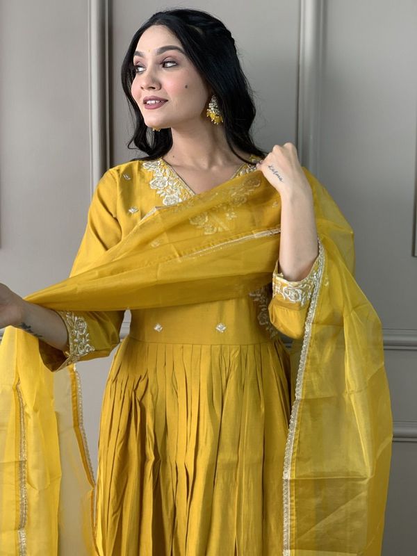 Purple Chanderi Cotton A-Line Kurta, Anarkali Kurta