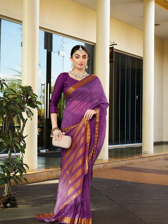 Purple Crepe Woven Saree and Stitched Purple Blouse