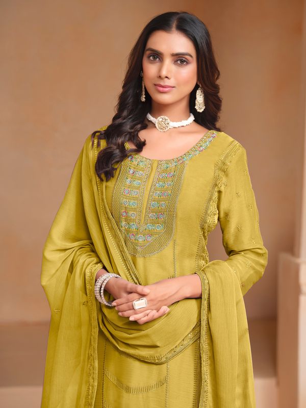 Yellow Organza Chiffon Designer Embroidery Work Heavy Looks Ceremonial Salwar Kameez