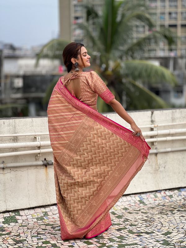 Pink Wevon Laheriya Designer Jari Tissue Saree