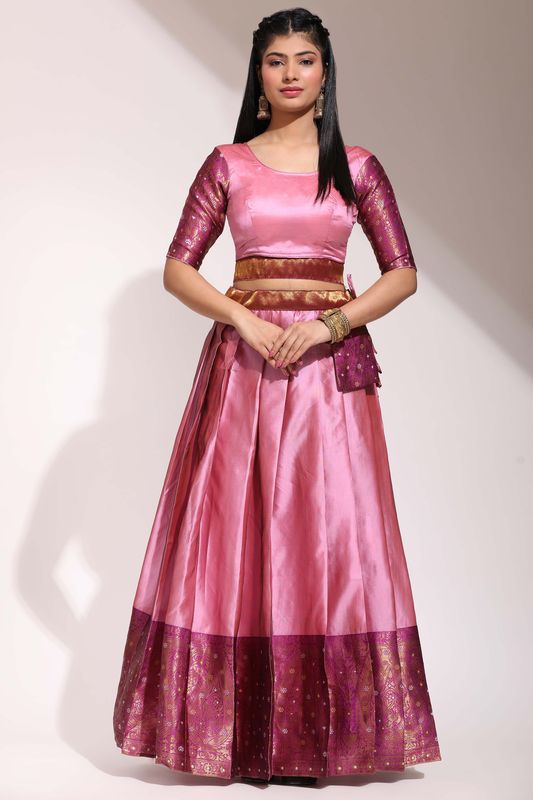 Light Pink Lichi Silk Jacquard Work Lehenga