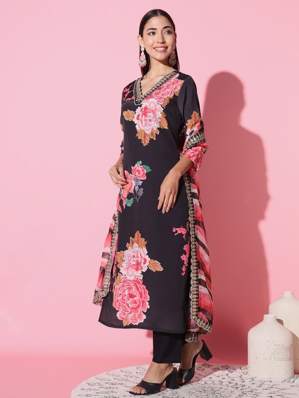 Black Muslin Straight Kurta