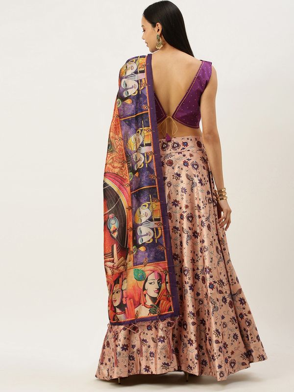 Digital Print Satin Silk Fabric Stitched Lehenga Choli With Jequared Blouse and Assami Silk Thread Work Dupatta For Women and Girls In Festive Party And Traditional Wear