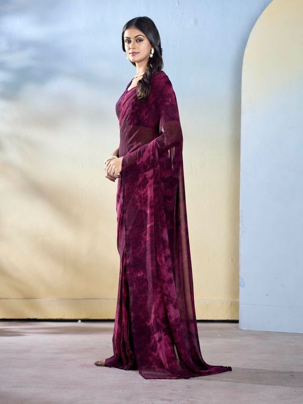 Wine Color Beautiful Georgette Fabric Designer Printed Saree