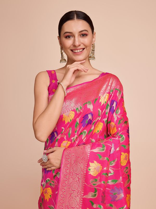 Pink Weaving Meenakari Designer Paithani Silk Saree